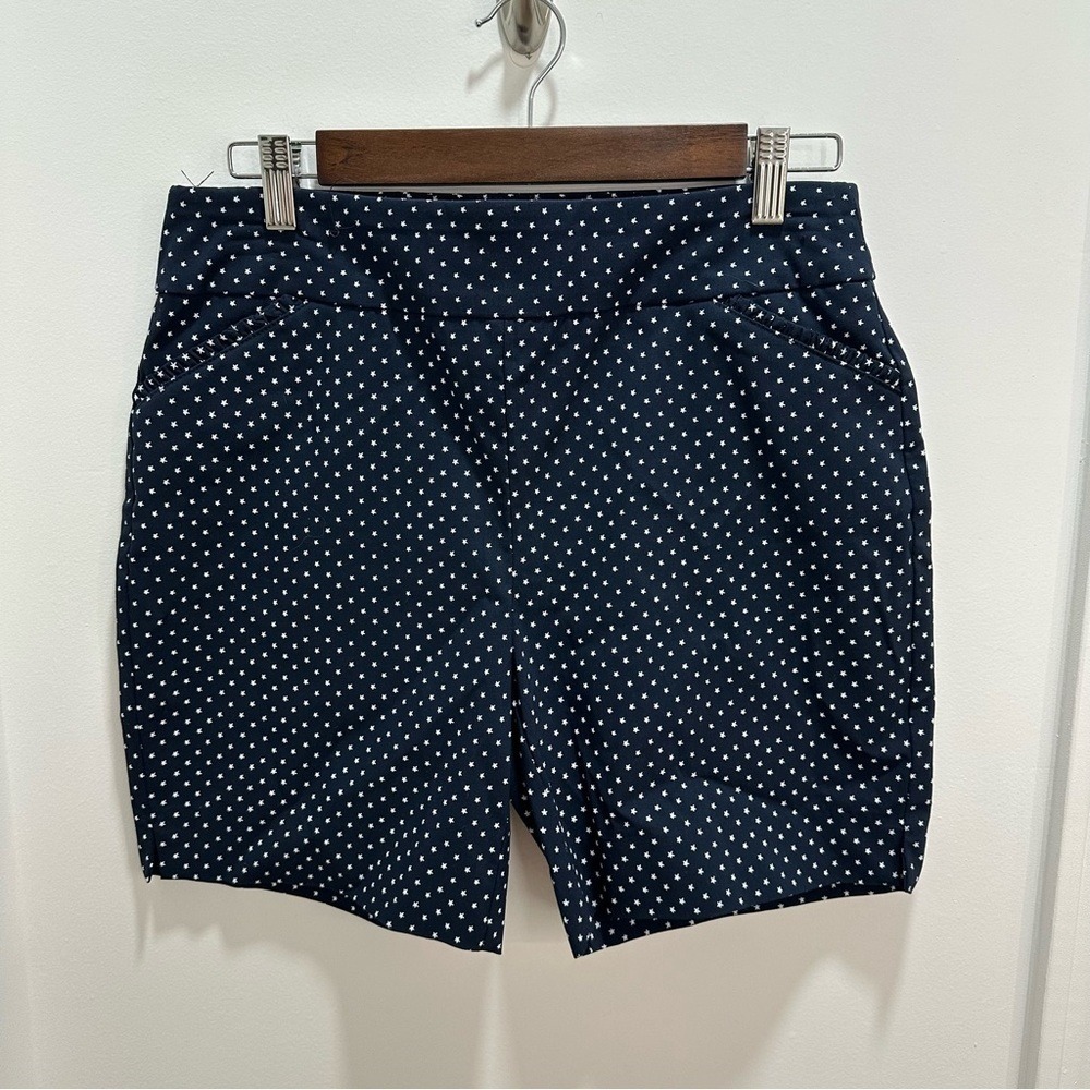 Attyre Petite Navy Blue Star Print Pull‎ On Shorts Womens 8P Stretch Pockets